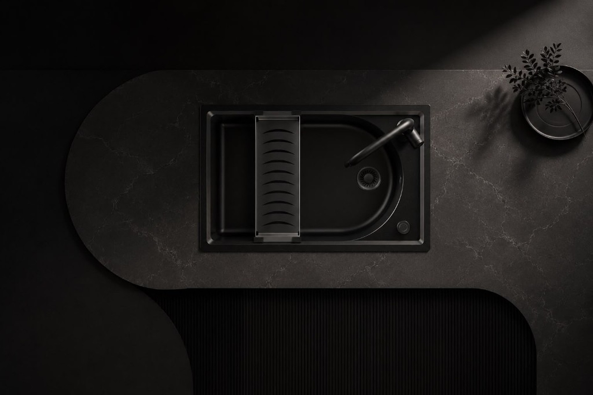 Carysil CX matte black sink with faucet and drainer tray