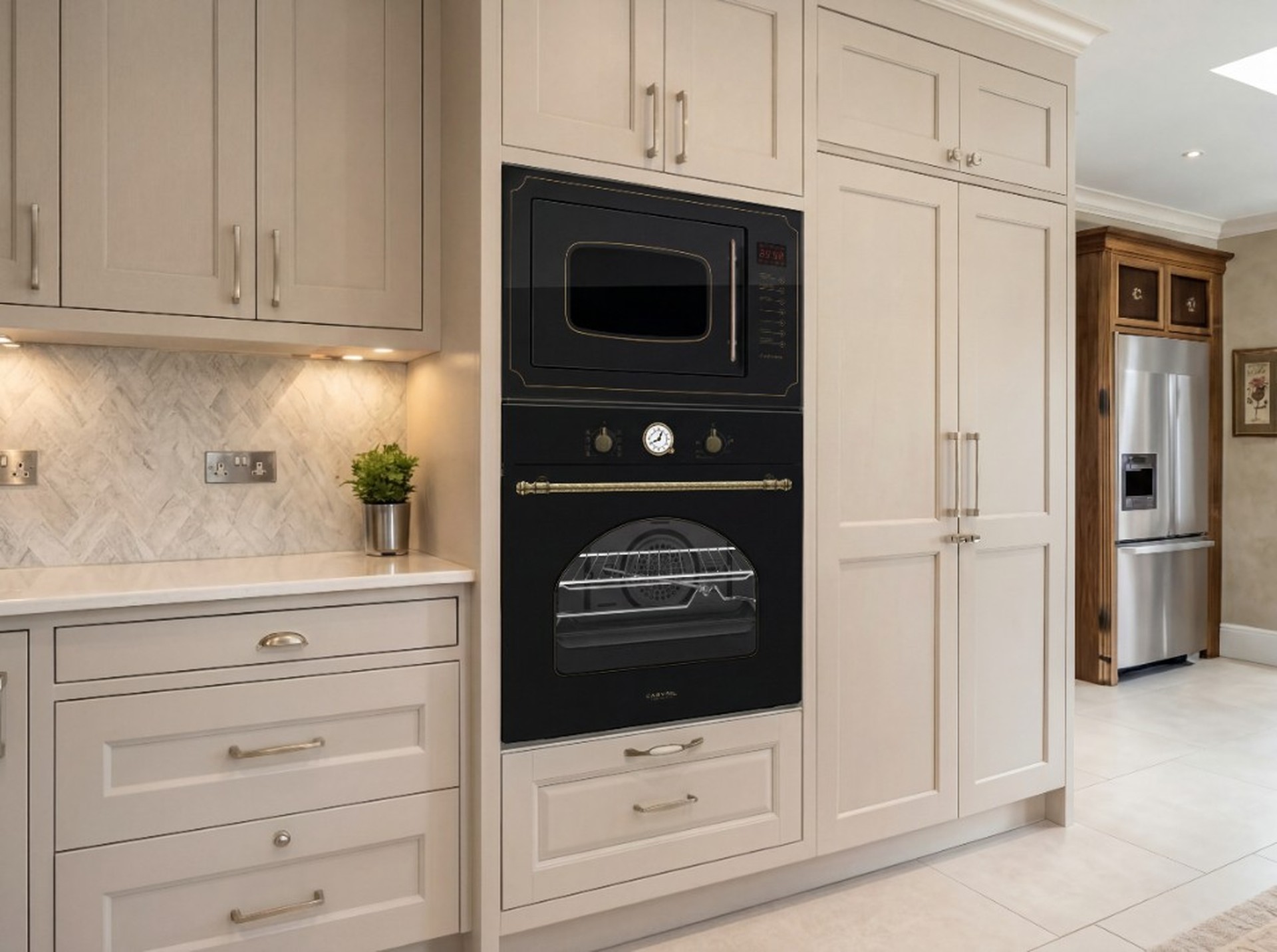 Carysil Rustic oven and microwave with brass detailing