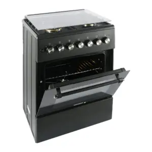 Carysil Free-Standing Cooking Range FSCR-04, 62L Electric Oven, 4 High-Power Italian SABAF Burners, Cast Iron Support, Digital Timer, Cooking, Baking, Grilling & Roasting, Stainless Steel Body, Black