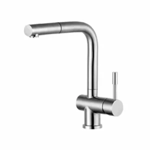 Carysil Alpha 2202 Kitchen Sink Faucet, L-Shape Pull-Out Tap, Spray Modes, 360° Swivel Spout, Single Lever Hot & Cold Mixer, 35mm Cartridge, Stainless Steel Body, Matt Finish